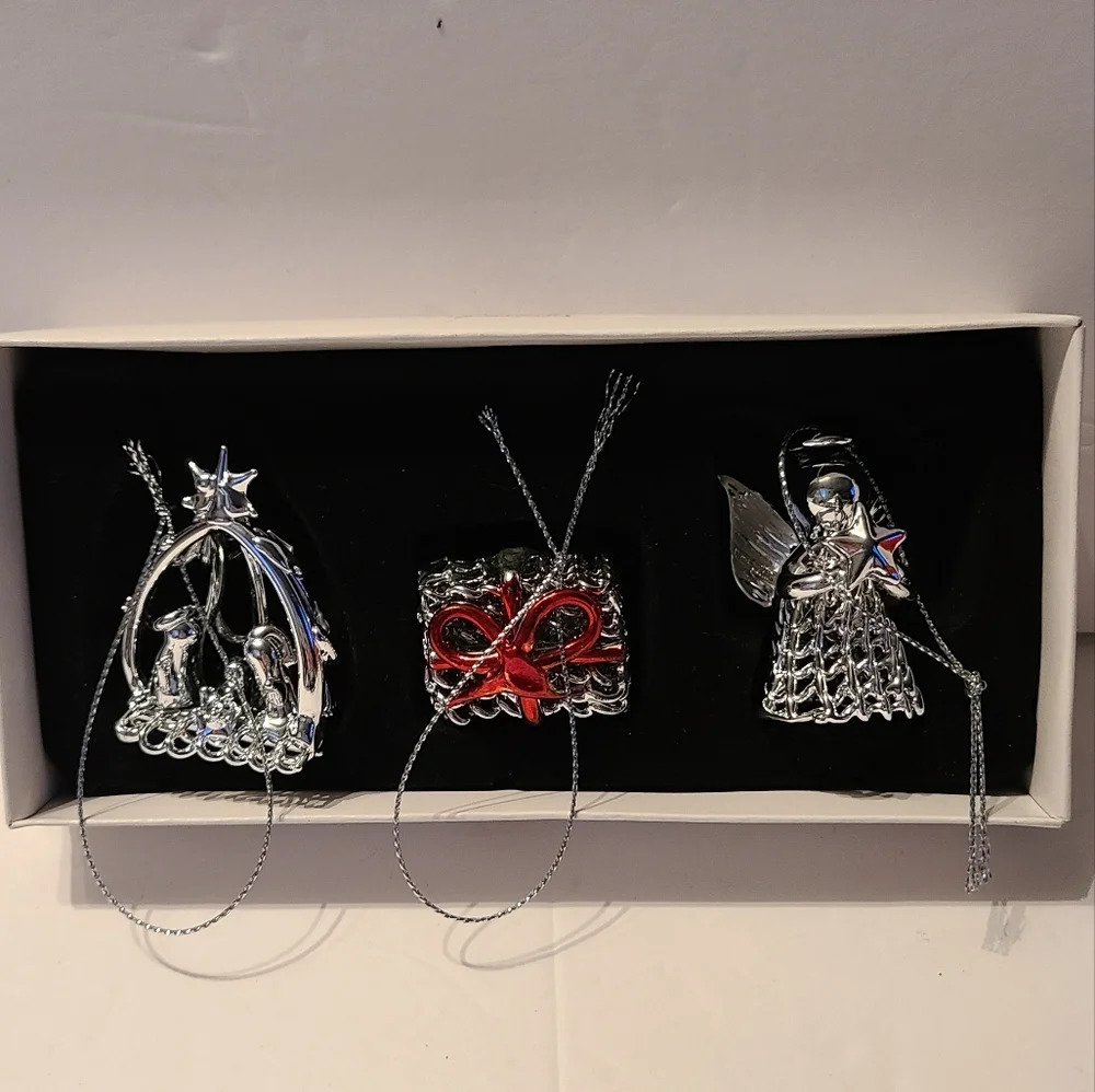 Cokesbury Christmas Glass Ornaments set of 3 Nativity gift angel